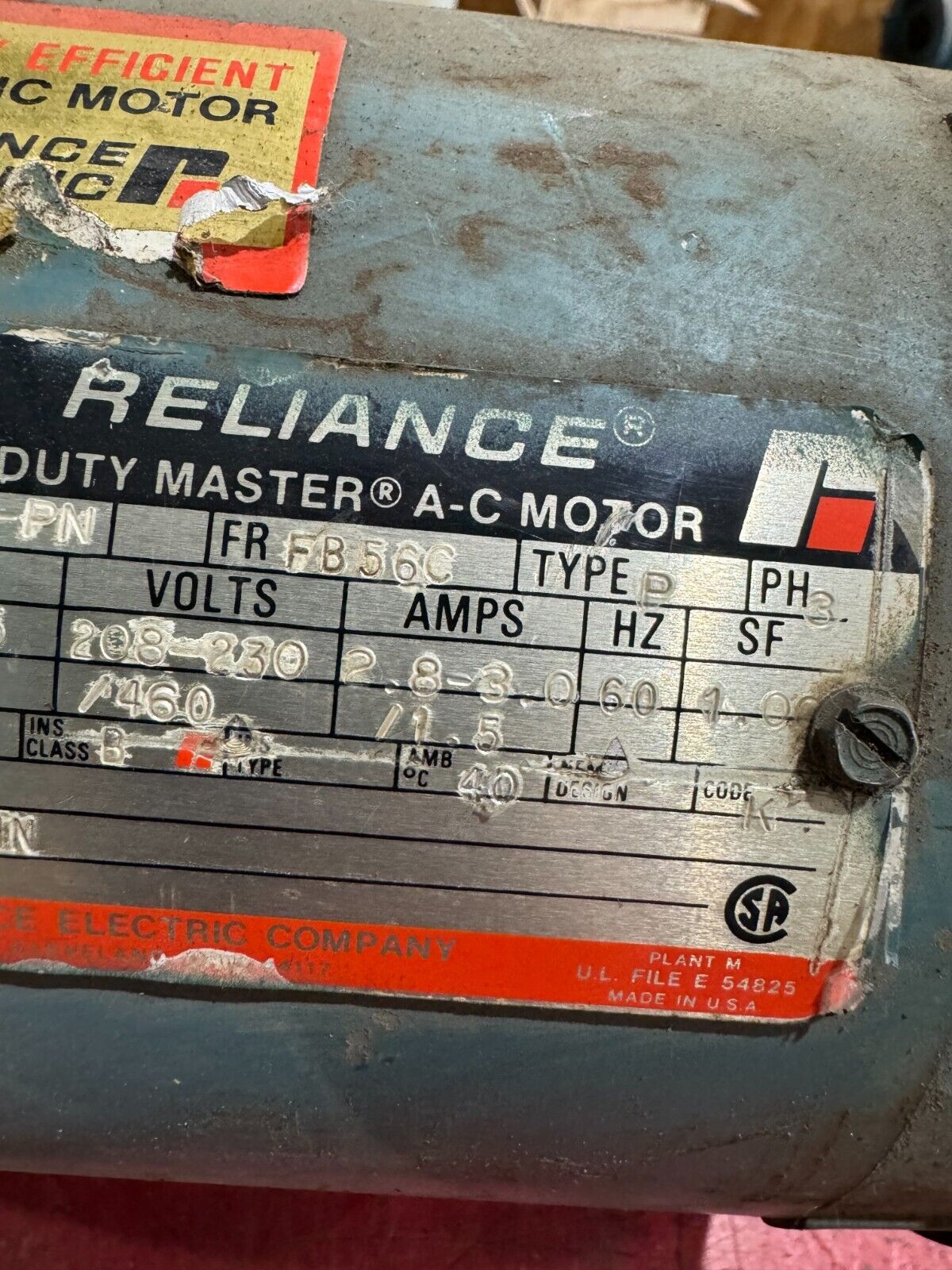 USED RELIANCE 3/4HP MOTOR 1725RPM WITH ACTIONJAC 2.5MSJ-UP 5