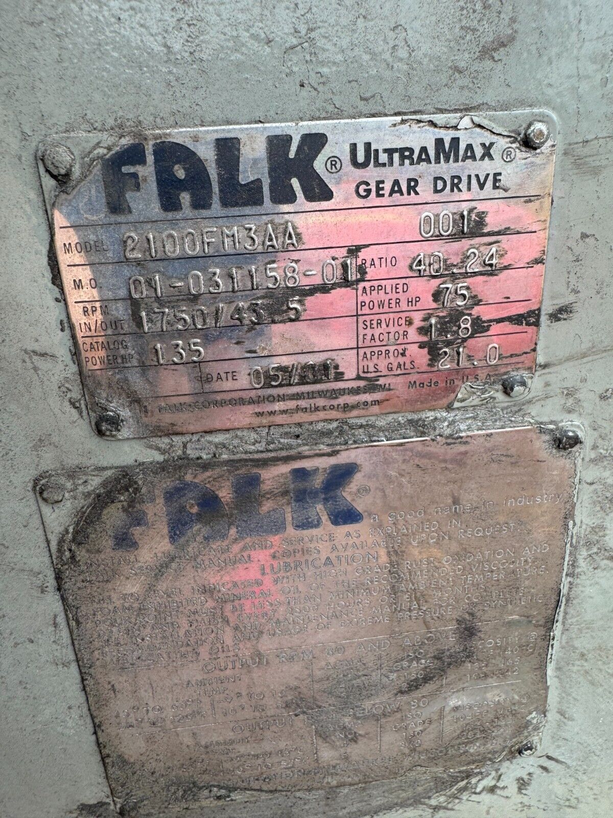 USED FALK ULTRAMAX GEAR DRIVE SPEED REDUCER 40.24 RATIO 2100FM3AA