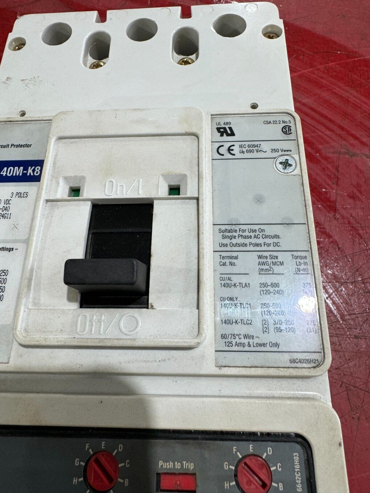 USED ALLEN-BRADLEY 3 POLE 400AMP CIRCUIT BREAKER 140M-K8P-D40