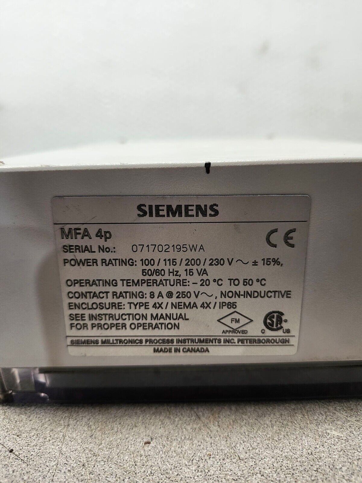 USED SIEMENS MOTION FAILURE ALARM MFA 4P 071702195WA