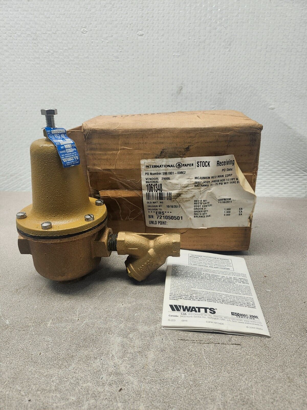 NEW IN BOX Watts Water Reducing Valve & Strainer, pressure regulator 223-S