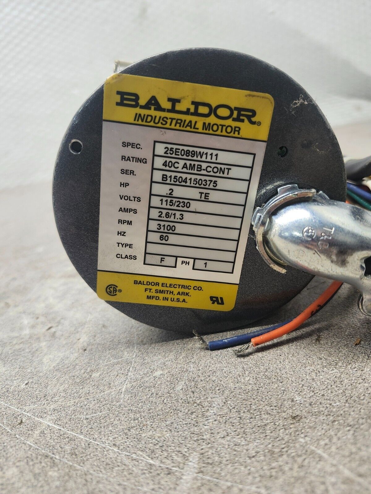 USED BALDOR INDUSTRIAL MOTOR 25E089W111 B1504150375 40C AMB-CONT 115/230 V