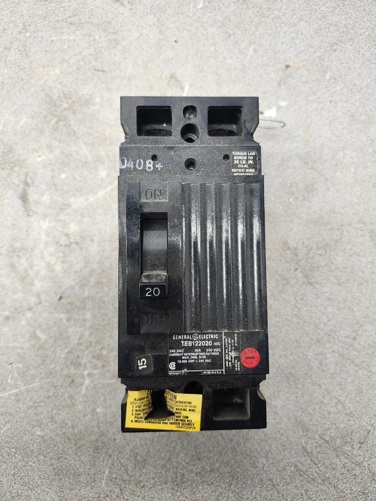 USED General Electric 20 Amp Breaker TEB122020