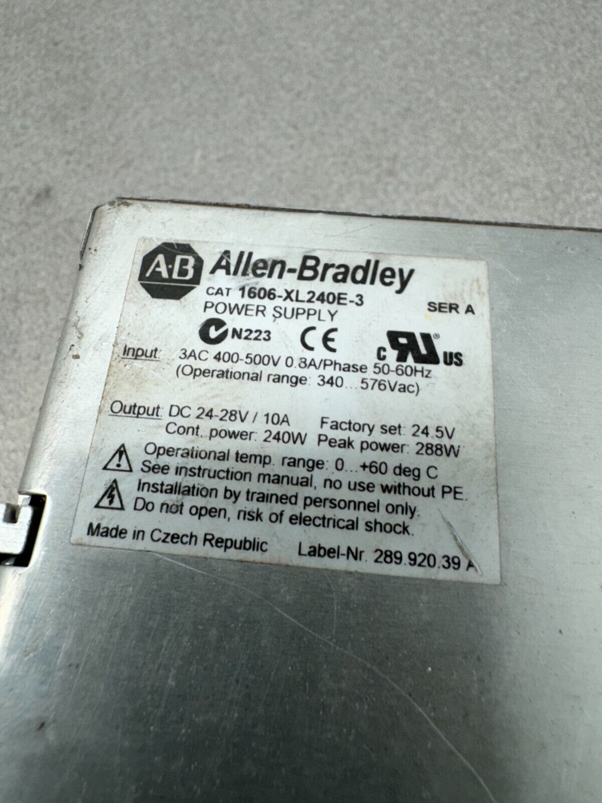 USED ALLEN-BRADLEY POWER SUPPLY 1606-XL240E-3 SERIES A