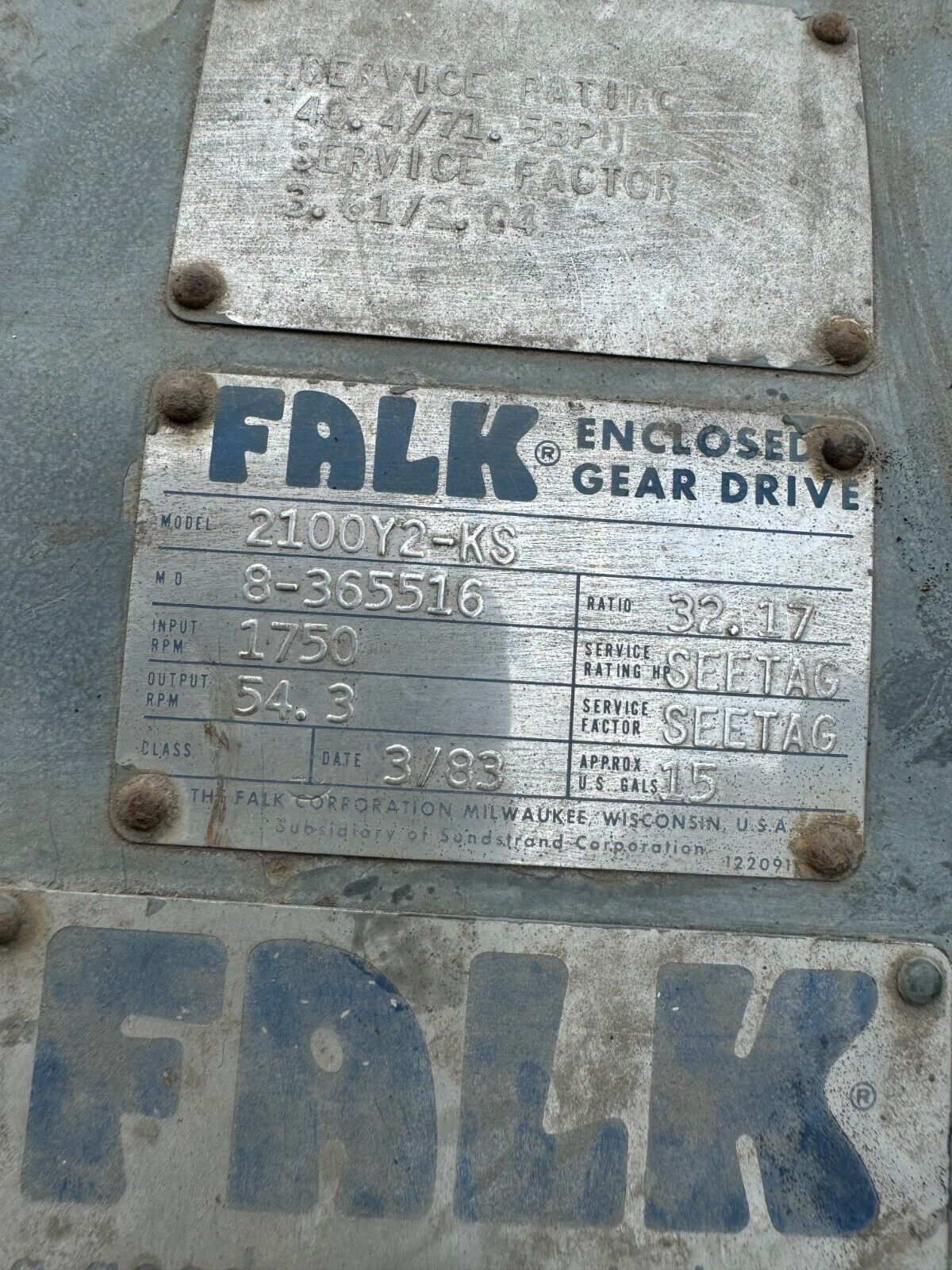 UNUSED SURPLUS FALK ENCLOSED GEAR DRIVE SPEED REDUCER 32.17 RATIO 2100Y2-KS