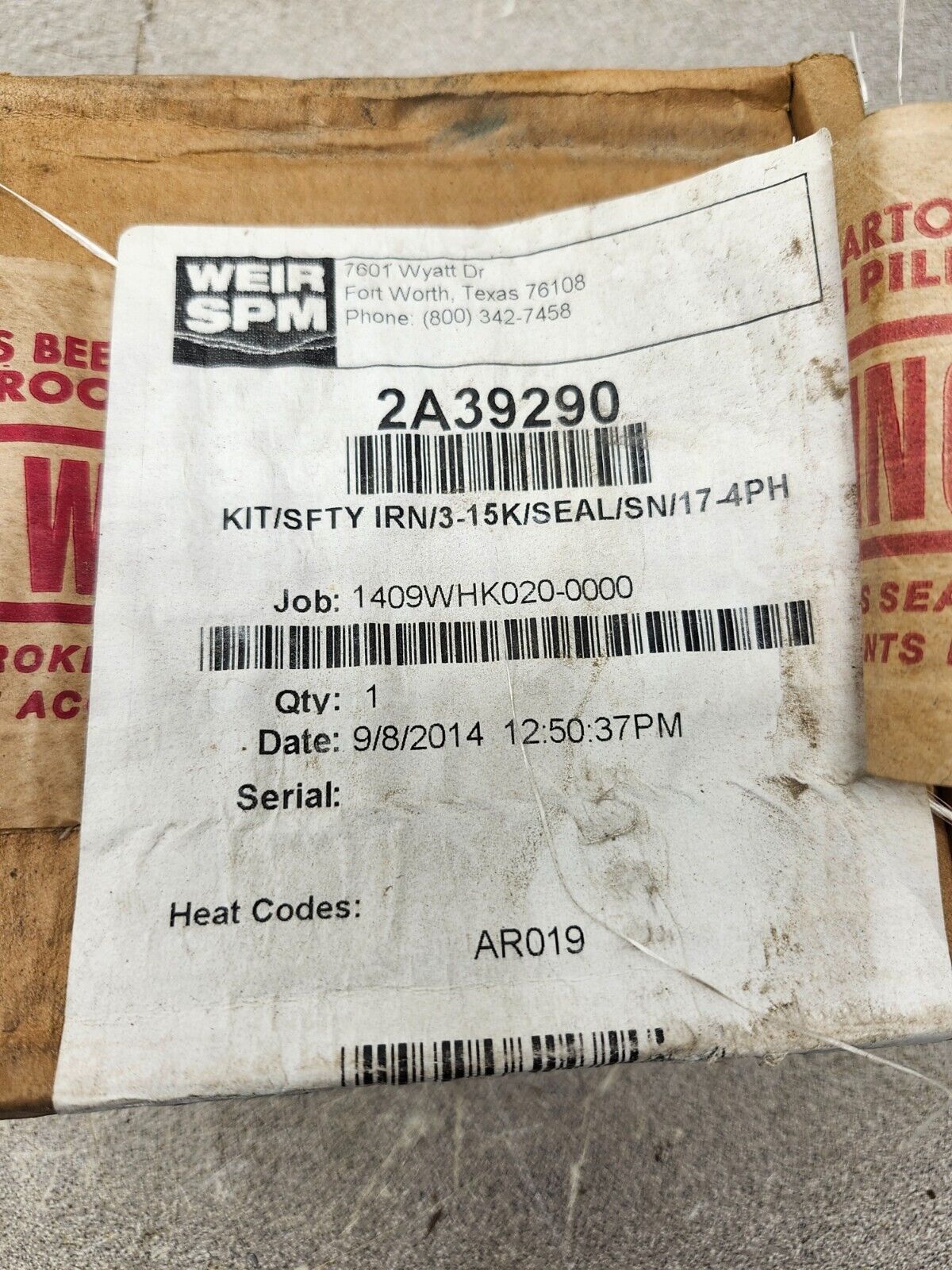 NEW IN BOX WEIR SPM CLAMP SAFETY SEAL ASSEMBLY 2A39290