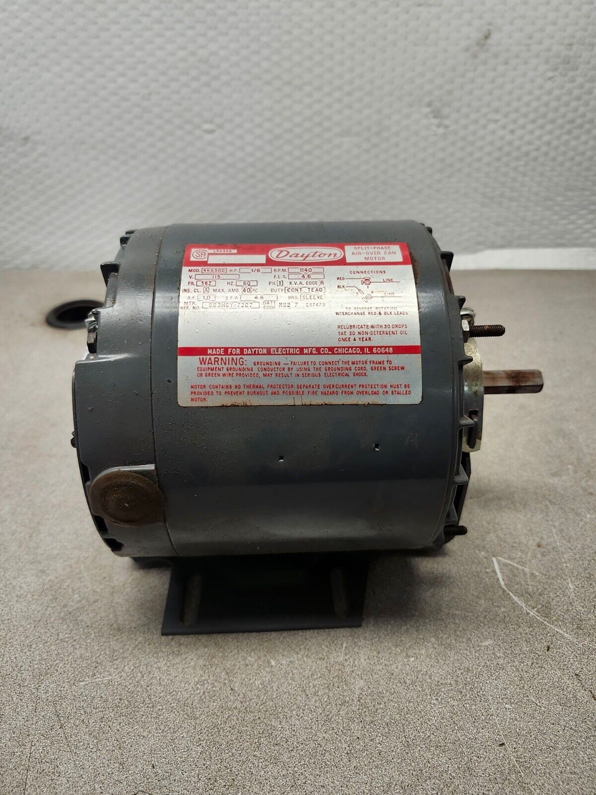 NEW DAYTON 1/6HP 115V. FAN MOTOR 1140RPM 4K650D