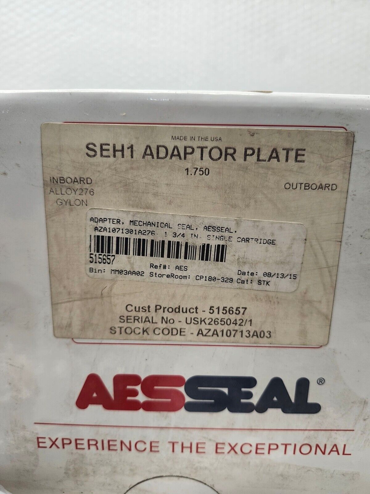 NEW IN BOX AESSEAL ADAPTOR PLATE AND MECHANICAL SEAL AZA10713A03