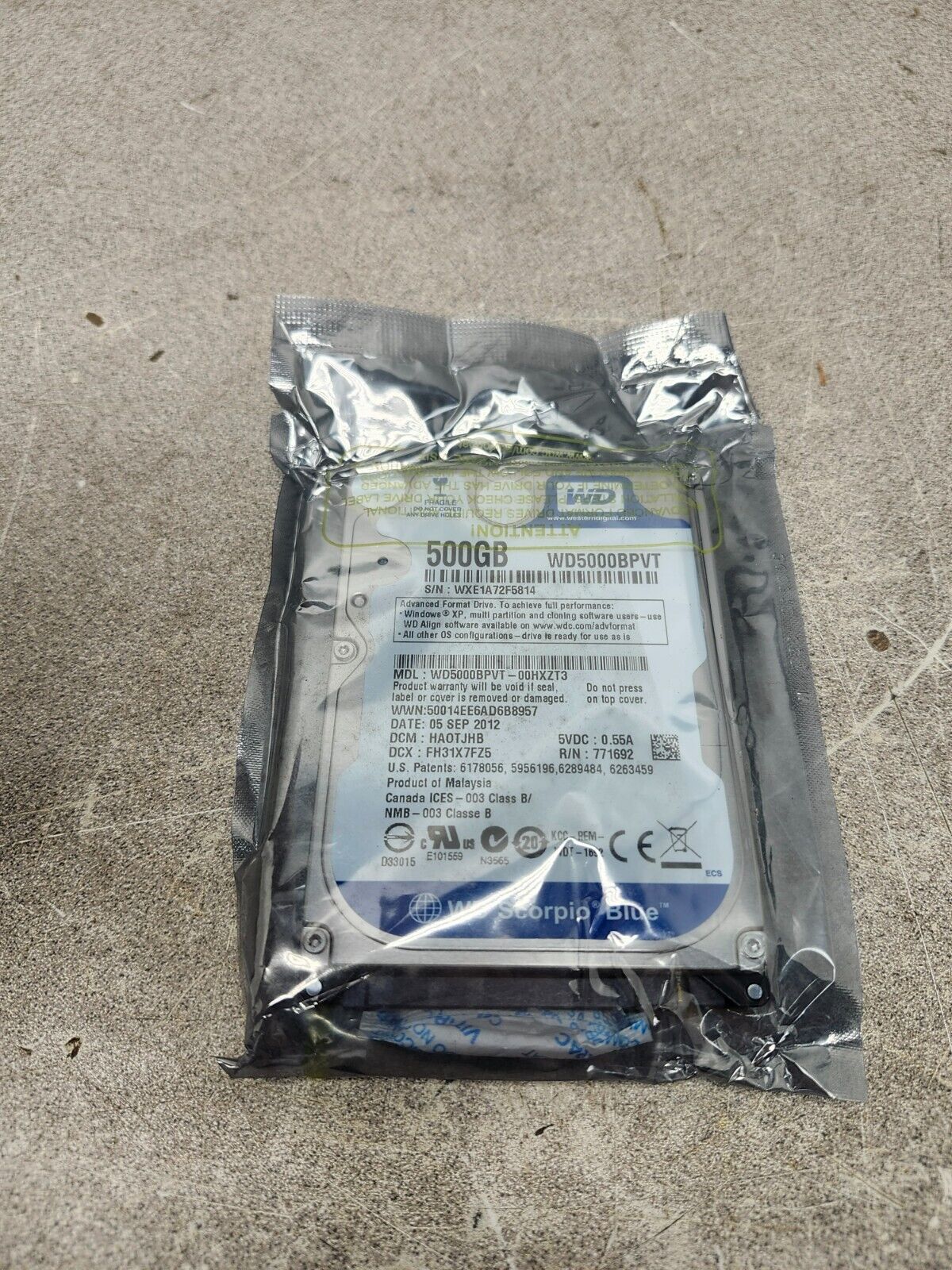 NEW IN BAG Western Digital 500GB WD Blue PC Mobile Hard Drive WD5000BPVT