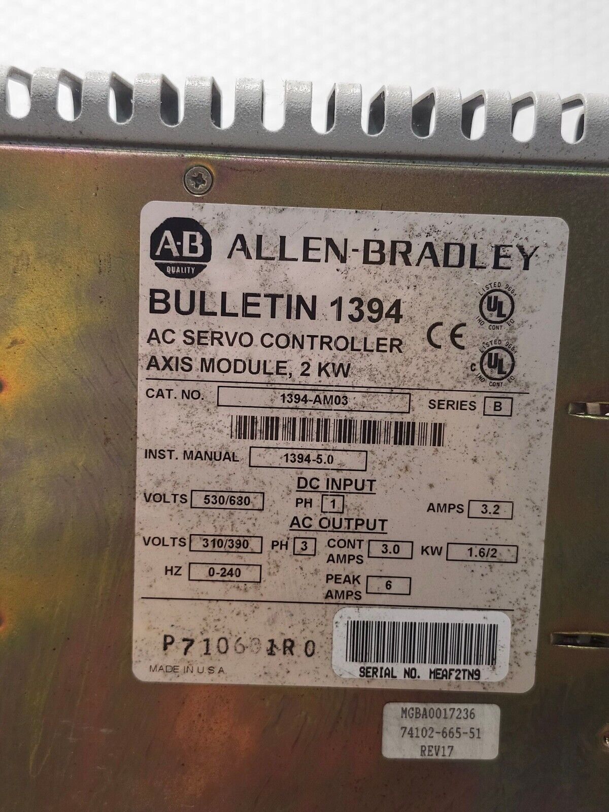 USED ALEEN-BRADLEY SERIES B PLC MODULE 1394-AM03