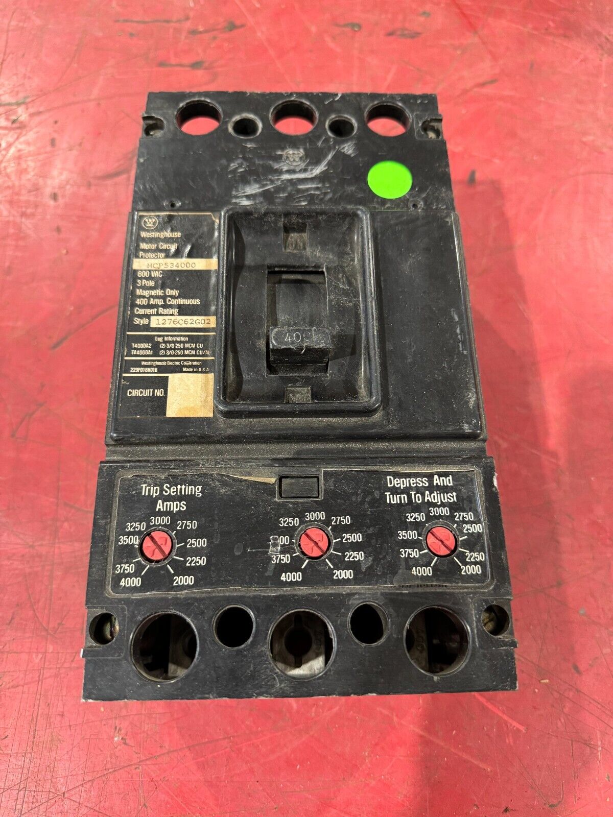 USED WESTINGHOUSE 3 POLE 400AMP CIRCUIT BREAKER MCP534000