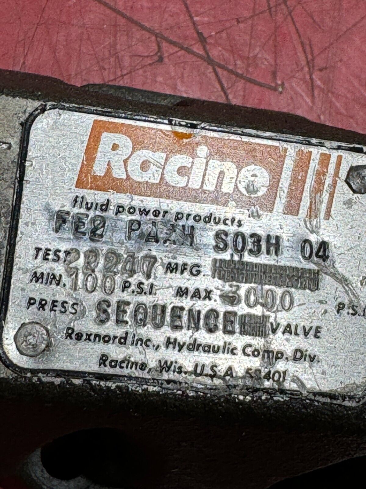 NEW OLD STOCK RACINE HYDRAULIC PRESSURE REDUCING VALVE FE2-PAAH-S03H-04