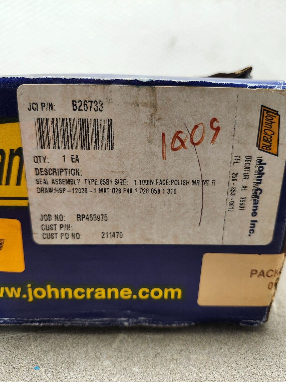NEW IN BOX JHON CRANE SEAL ASSEMBLY SIZE 1'' TYPE 85B1
