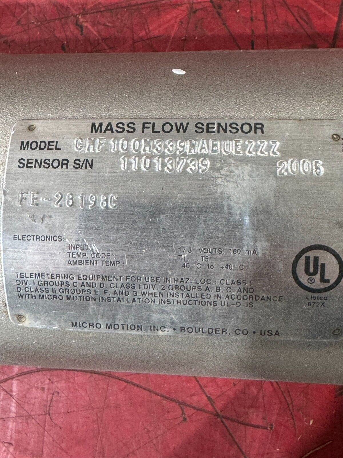 USED MICRO MOTION MASS FLOW SENSOR CMF100M339NABUEZZZ