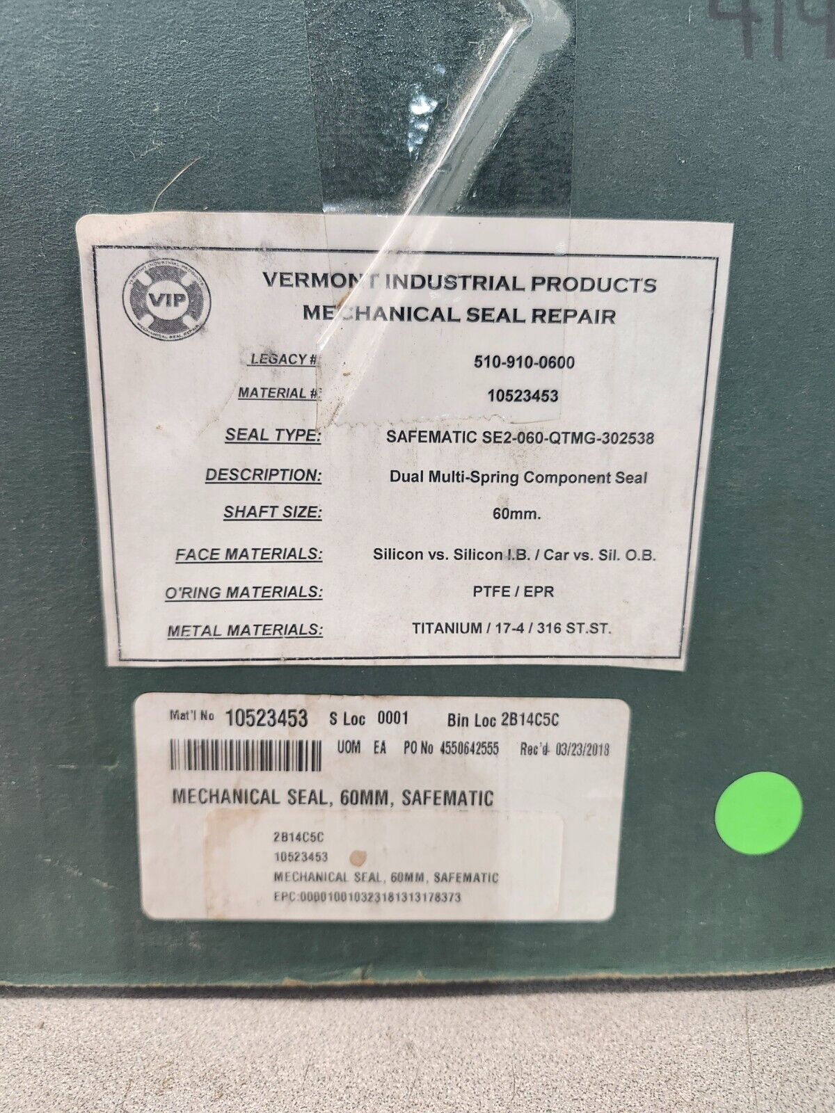 NEW IN BOX VERMONT DUAL MULTI SPRING COMPONENT SEAL SE2-060-QTMG-302538