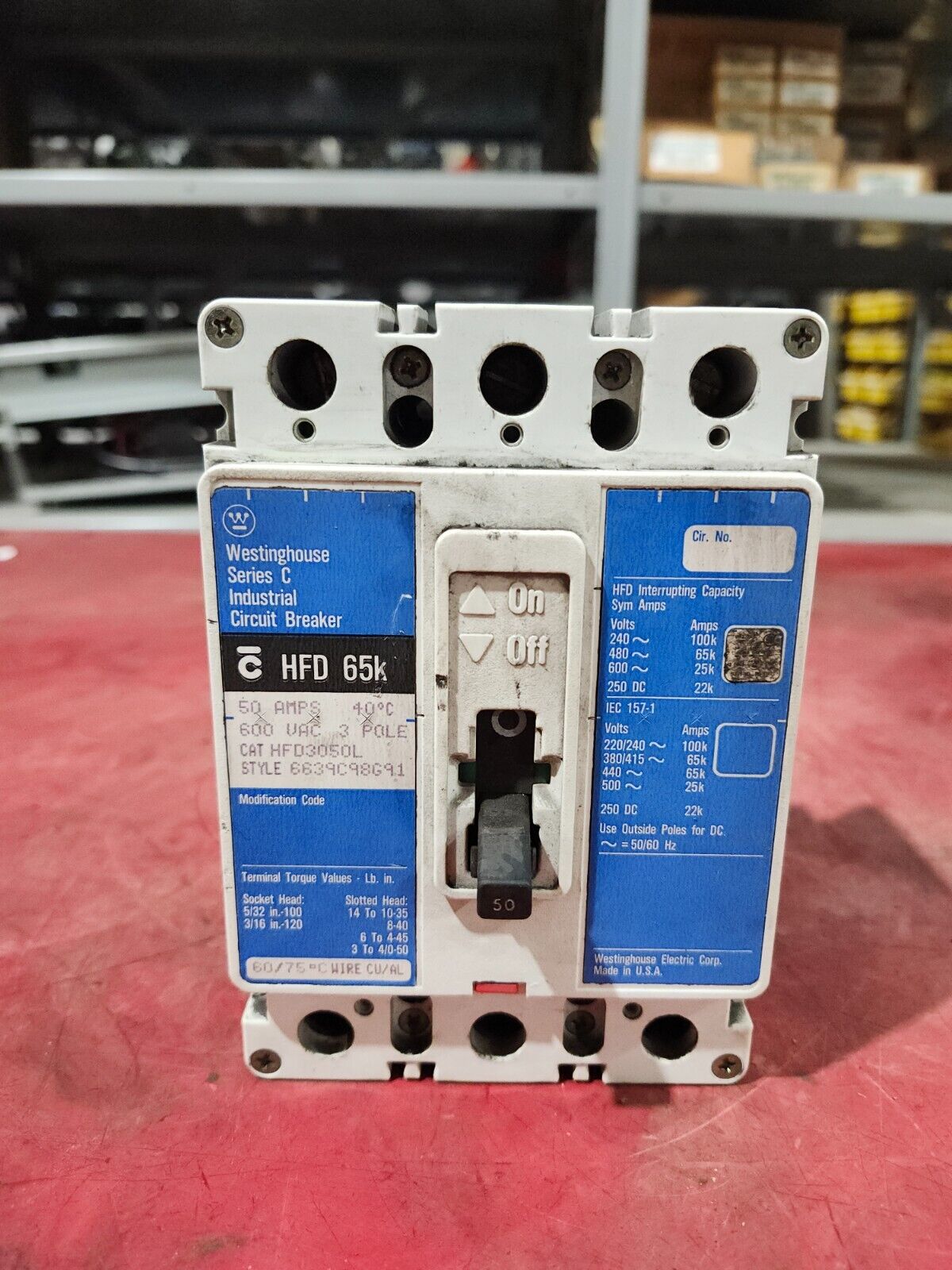 USED Westinghouse Circuit Breaker 50 Amp 600 Vac 3 Pole HFD3050L