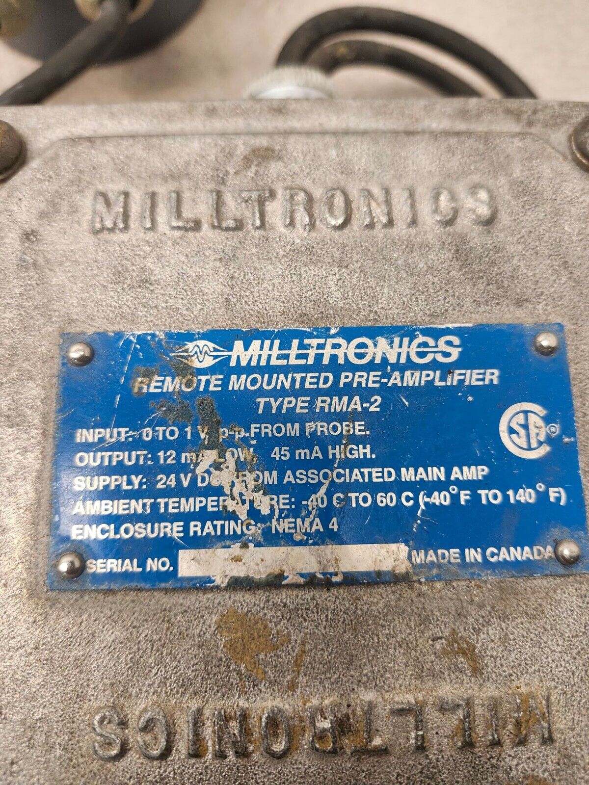 USED MILLTRONICS, REMOTE MOUNTED PRE-AMPLIFIER, RMA-2 WITH DHL OR EMS 865007394