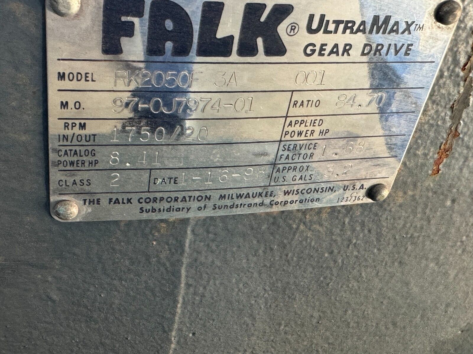 UNUSED SURPLUS FALK ULTRAMAX GEAR DRIVE SPEED REDUCER 84.70 RATIO RK2050F 3A