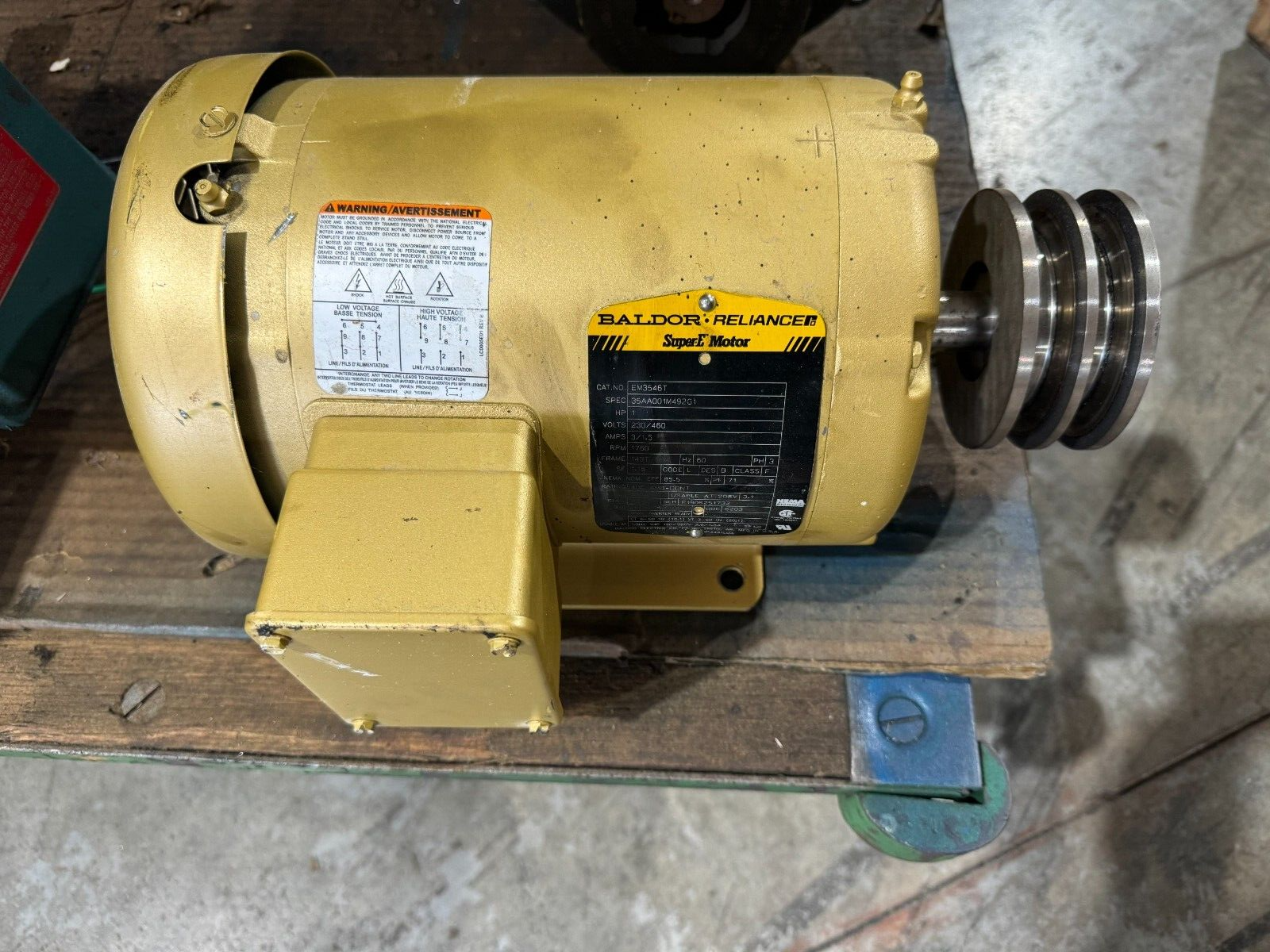 USED BALDOR 1HP 1760RPM 230/460V. SUPER-E MOTOR EM3546T