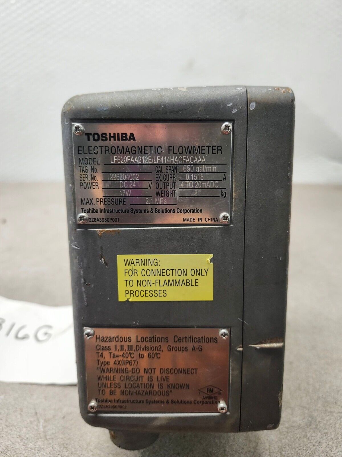 USED Toshiba Electromagnetic Flowmeter LF620FAA212E/LF414HACFACAAA