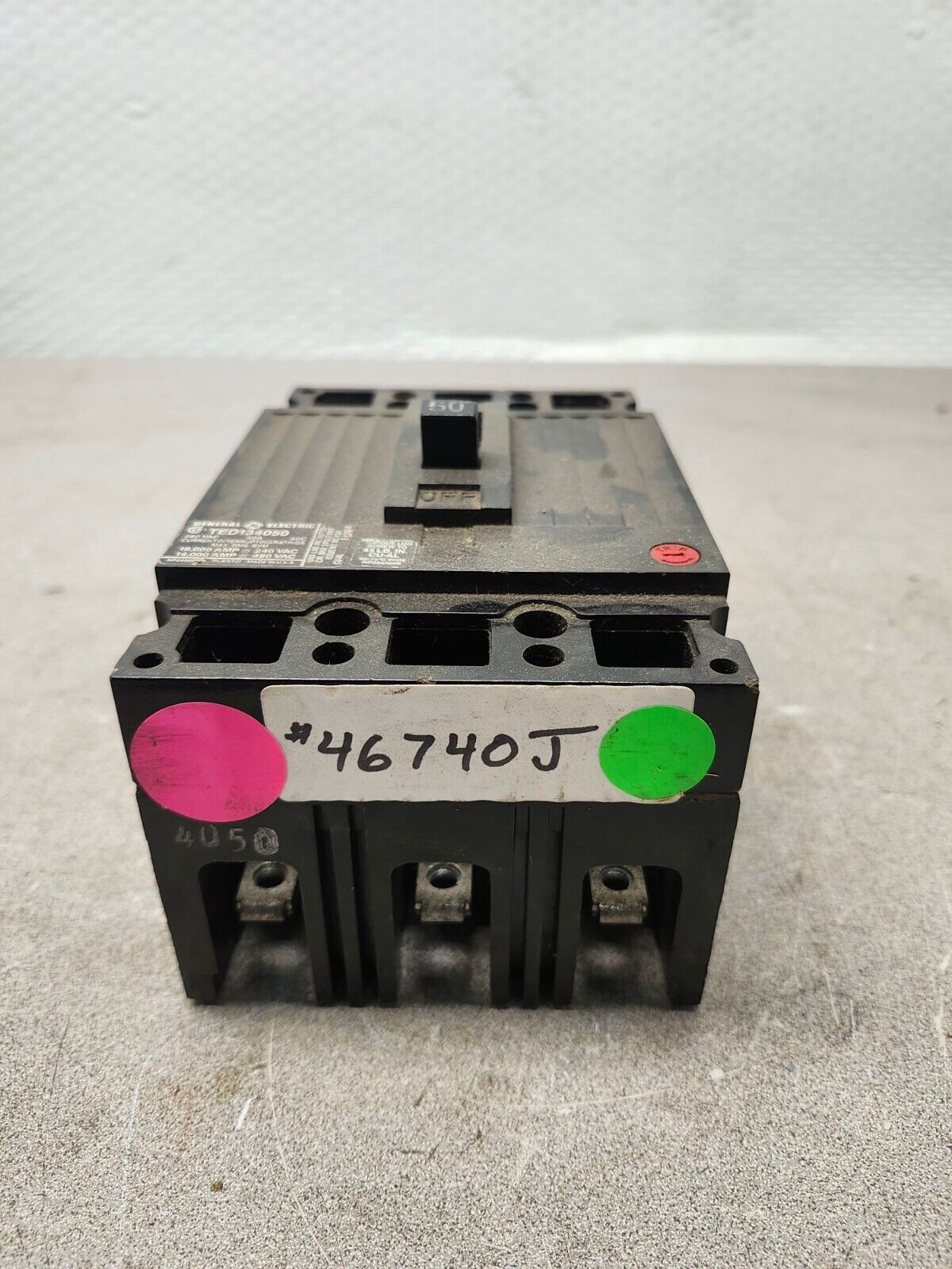 USED General Electric Circuit Breaker 50 Amp, 480 VAC, 3 Pole TED134050