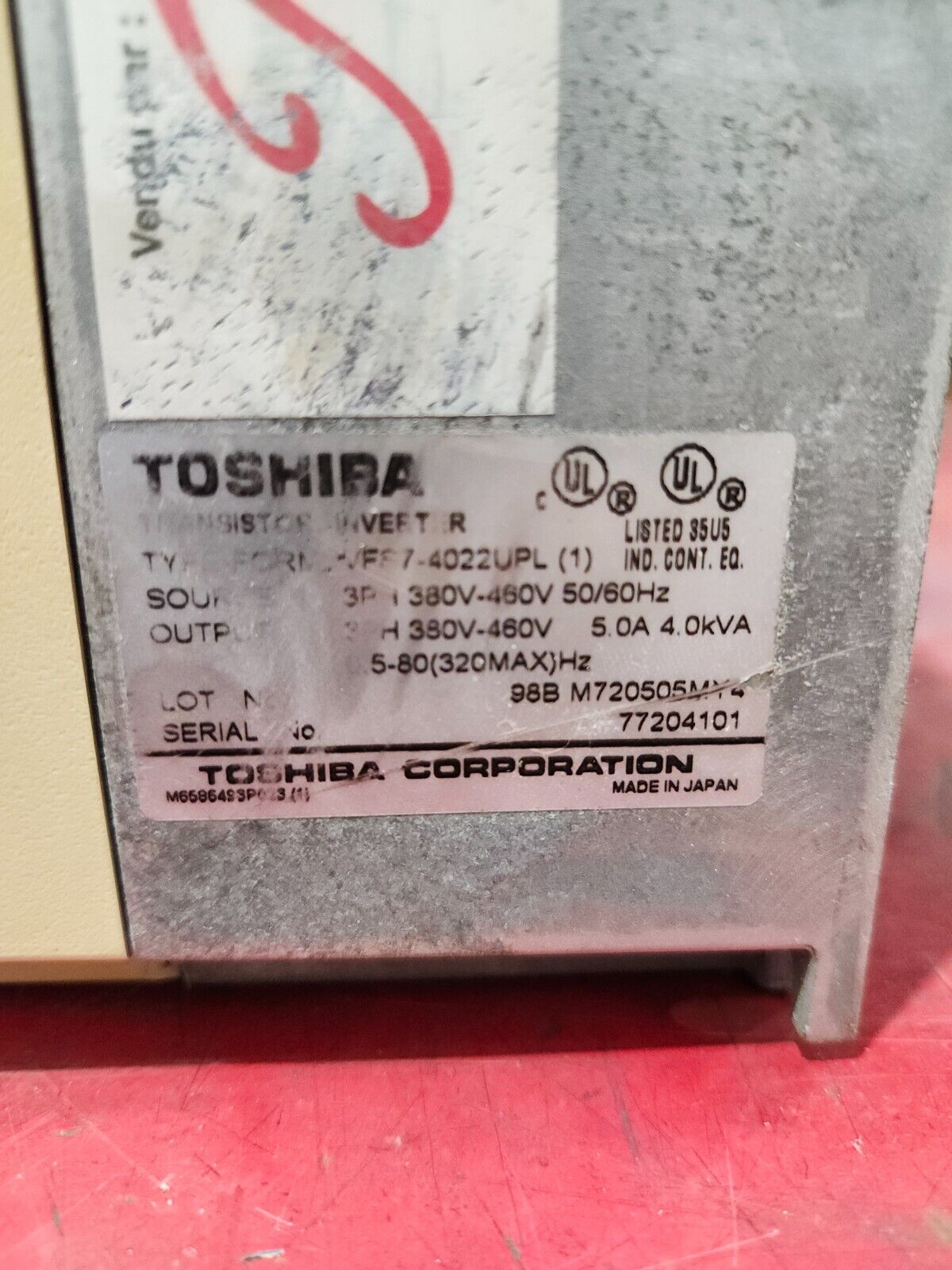 USED TOSHIBA TRANSISTOR INVERTER TYFEFCRM-VF87-4022UPL