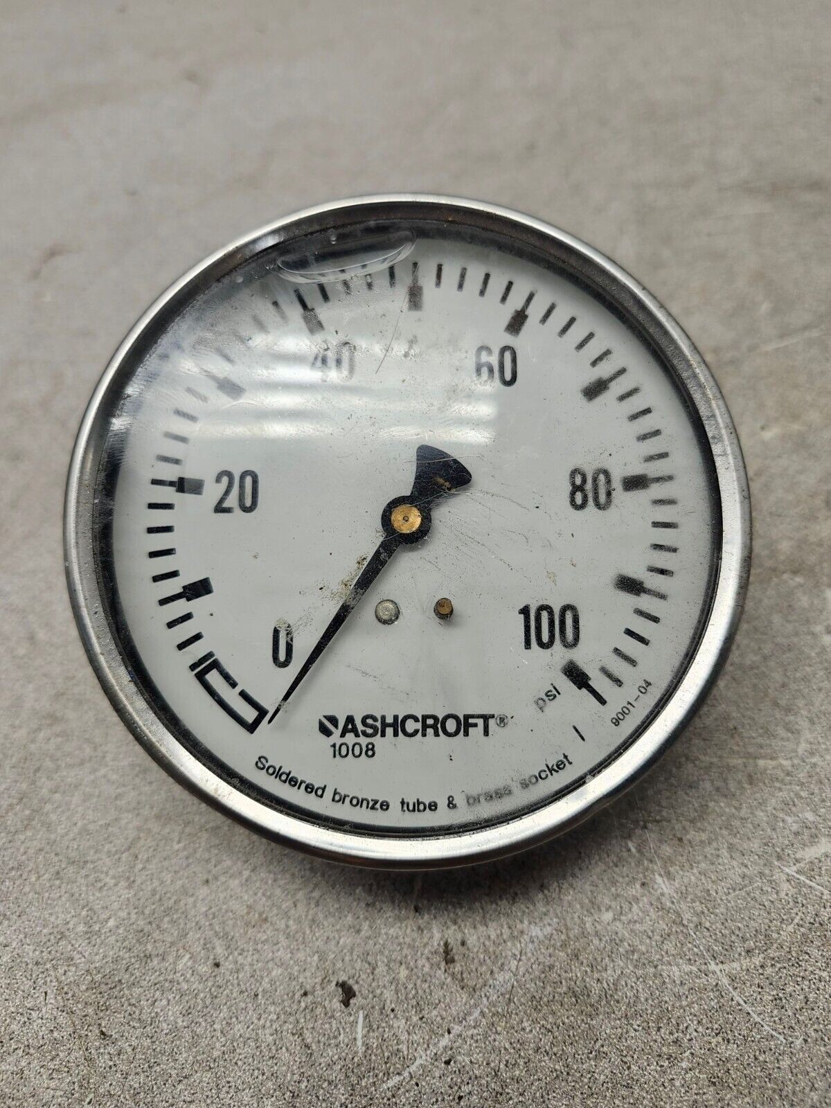 USED NO BOX Ashcroft 1008 0-100PSI Pressure Gauge