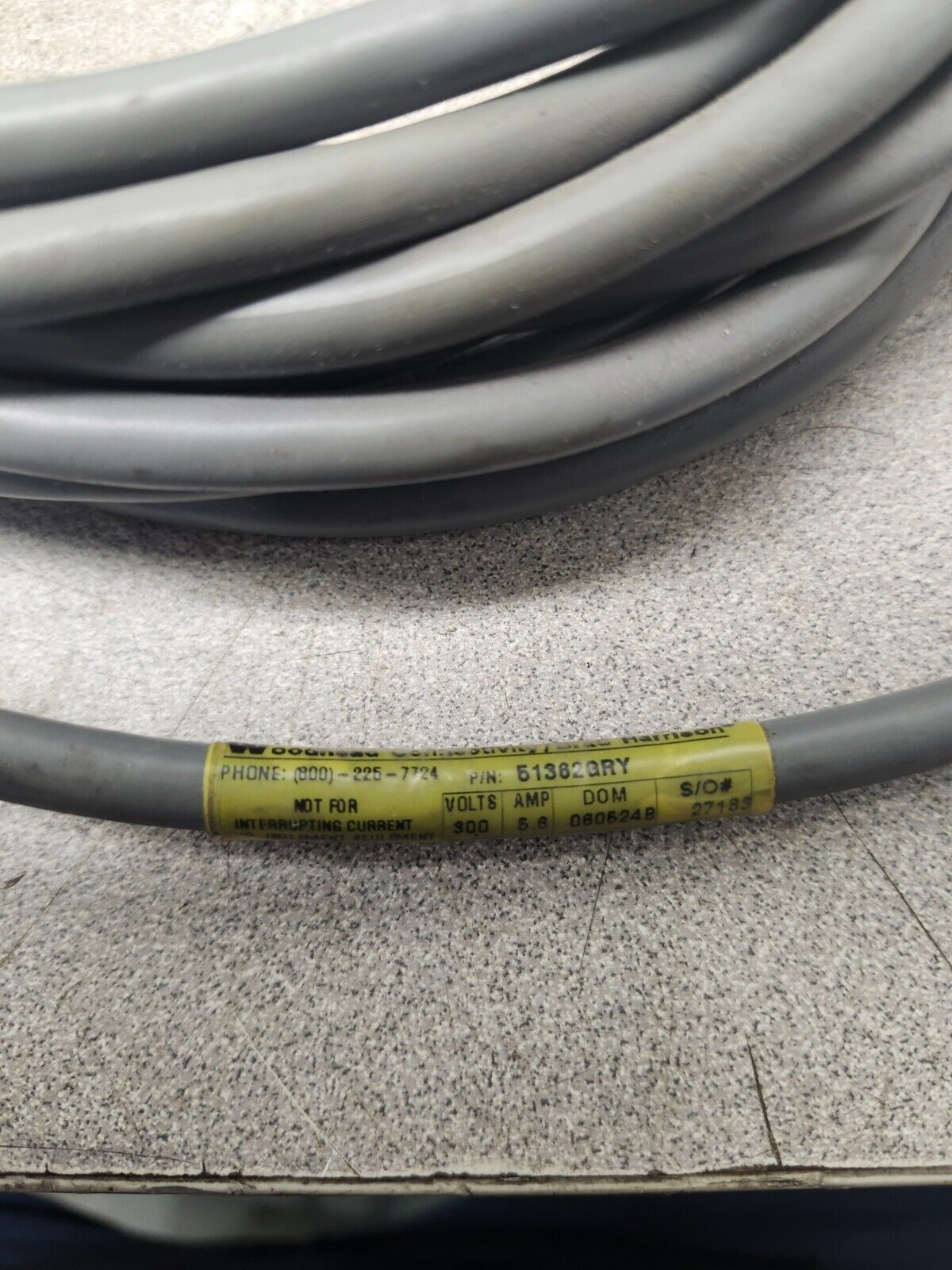 NEW NO BOX BRAD HARRISON WOODHEAD CONNOTIVITY CORDSET 300V 6.6 AMPS 51362GRY