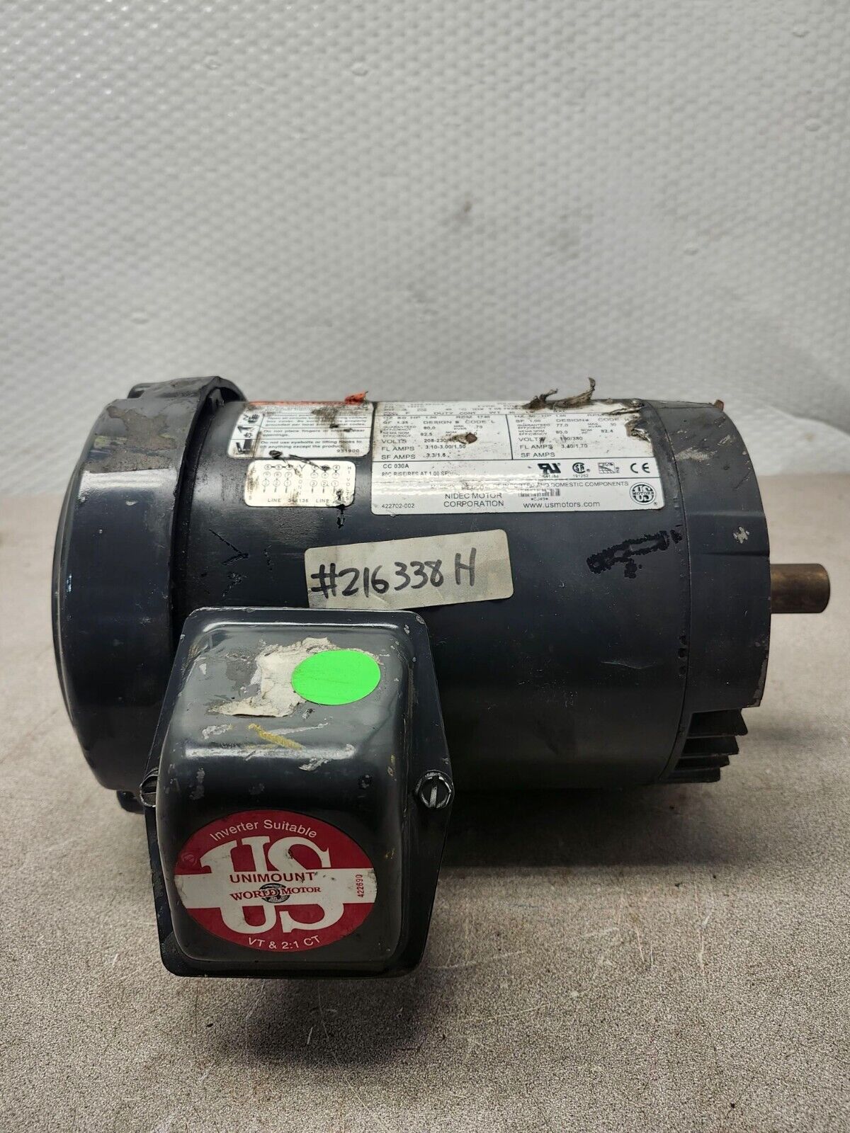 USED UNIMOUNT General Purpose Motor 1HP, 1740RPM, 208-230/460V 60HZ U32P2DCR