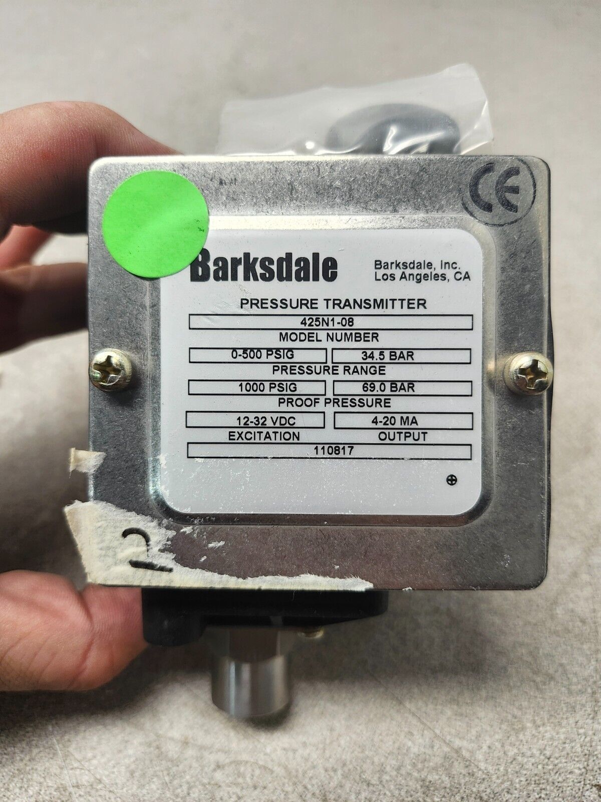 USED BARKSDALE PRESSURE TRANSMITTER 425N1-08