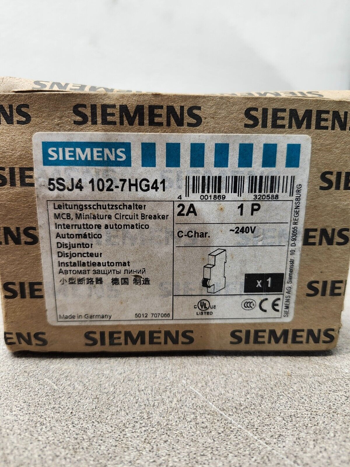 NEW IN BOX SIEMENS MINIATURE CIRCUIT BREAKER 5SJ4 102-7HG41