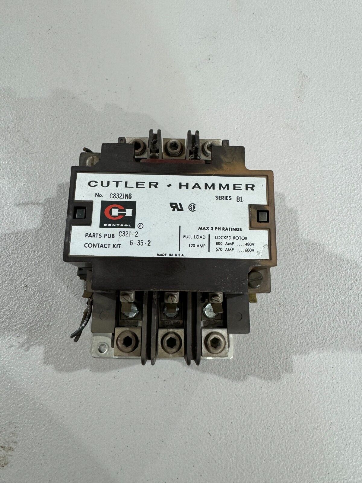 USED CUTLER-HAMMER CONTACTOR 110/120V. COIL C832JN6