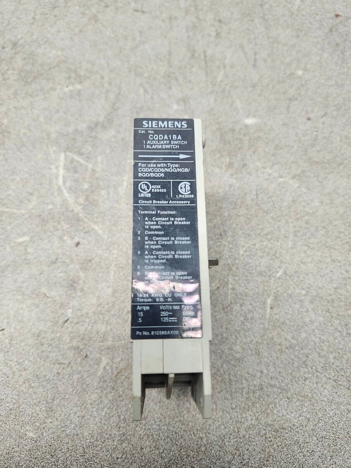 USED SIEMENS AUXILIARY SWITCH CQDA1BA