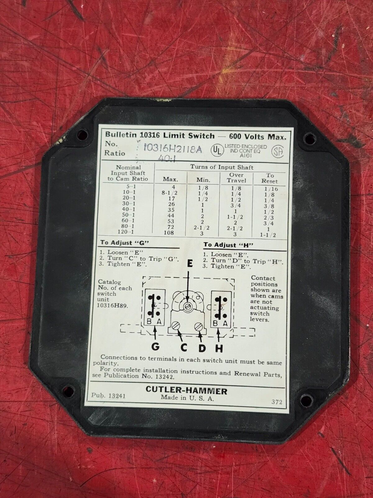 NEW NO BOX CUTLER HAMMER LIMIT SWITCH 10316H2118A