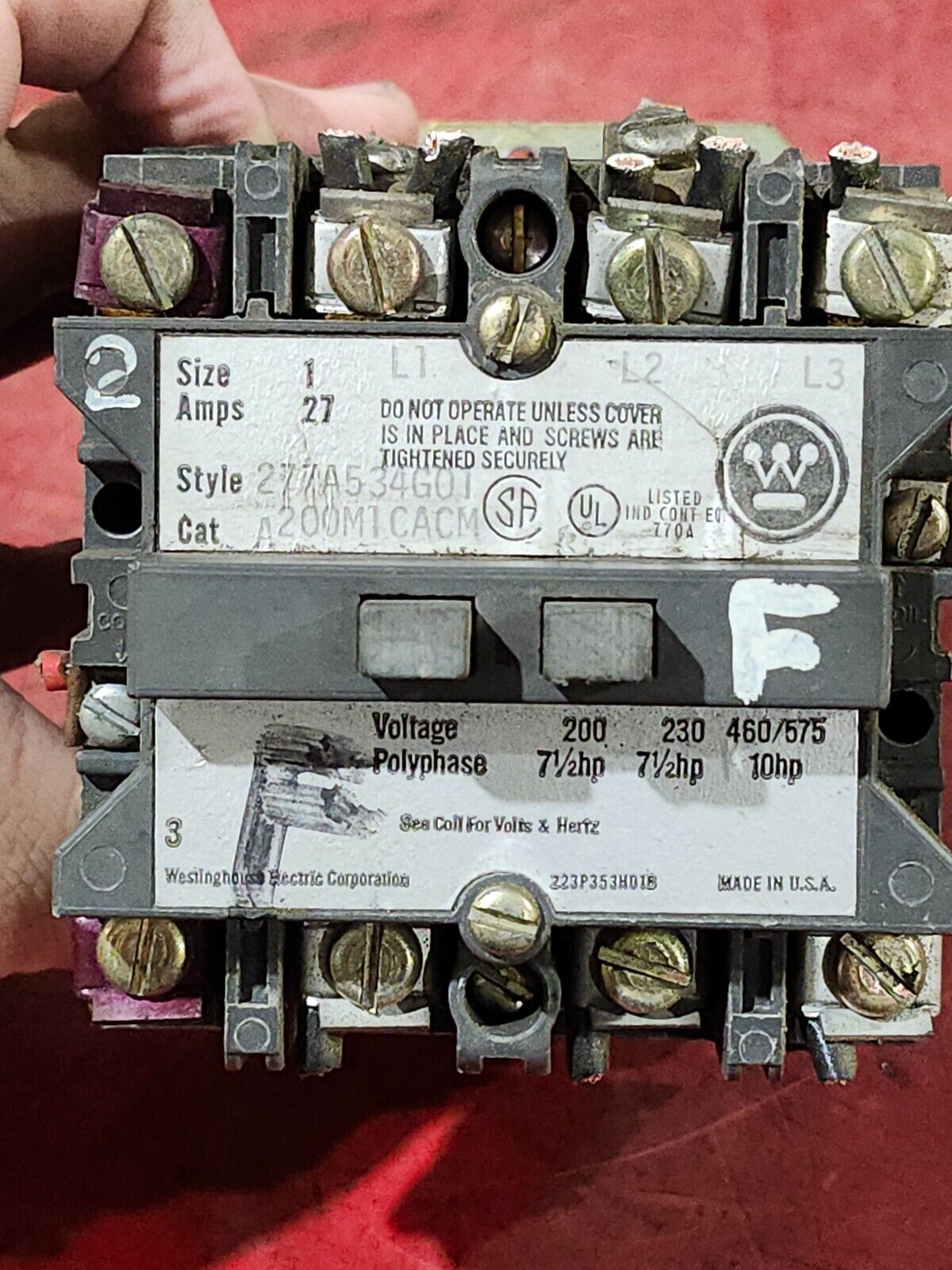 USED Westinghouse Contactor SIZE 1, 27AMPS, 3PLOES, A200M1CACM