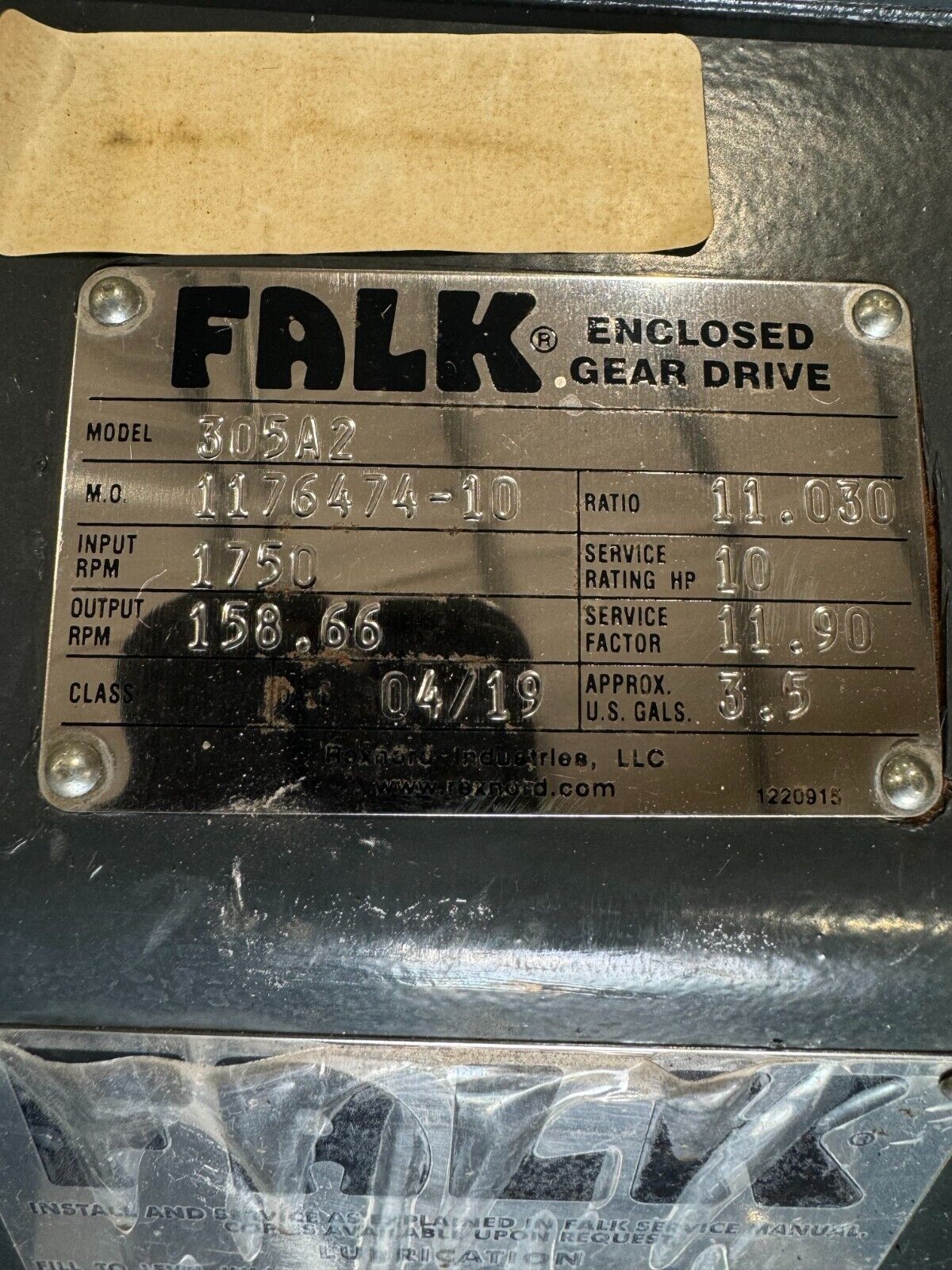 UNUSED FALK ENCLOSED GEAR DRIVE SPEED REDUCER 11.030 RATIO 305A2