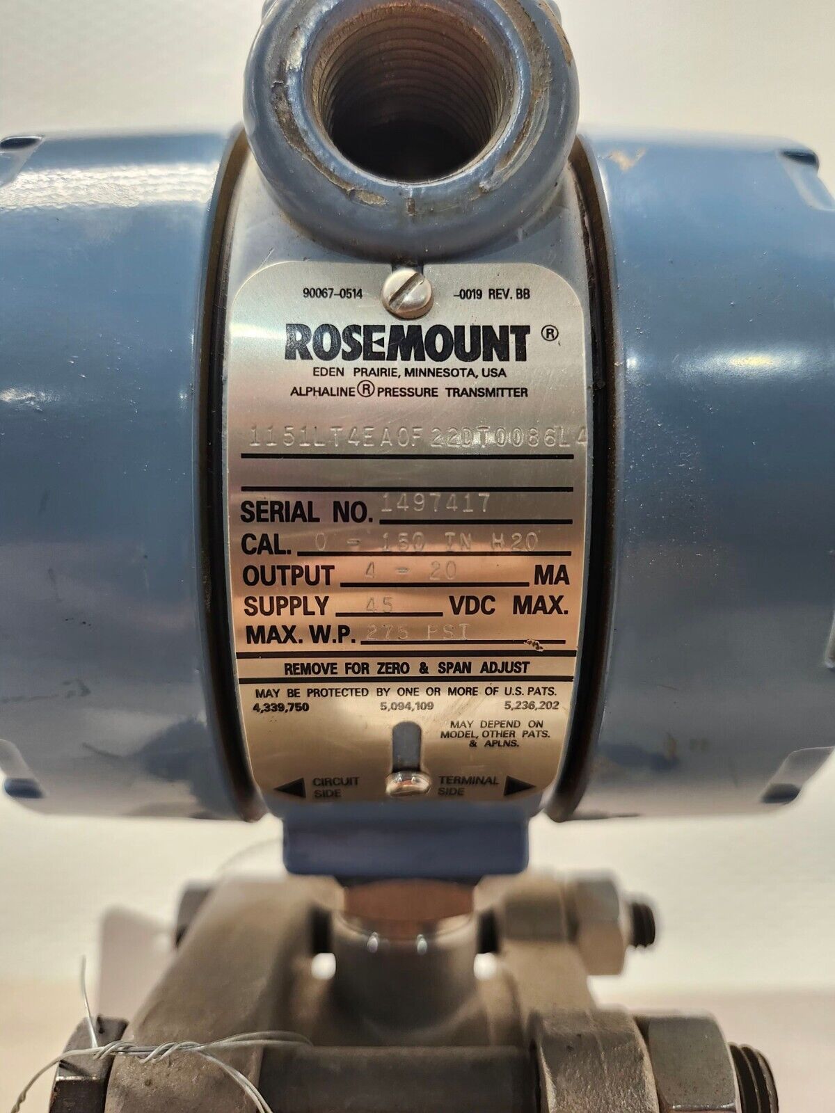 USED Rosemount Pressure Transmitter OUPUT 4-20 275 PSI 1151LT4EA0F22DT0086L4