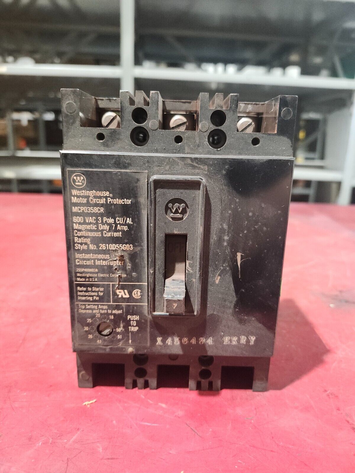 USED WESTINGHOUSE MOTOR CIRCUIT BREAKER 600V 3 POLE  2610D55G03