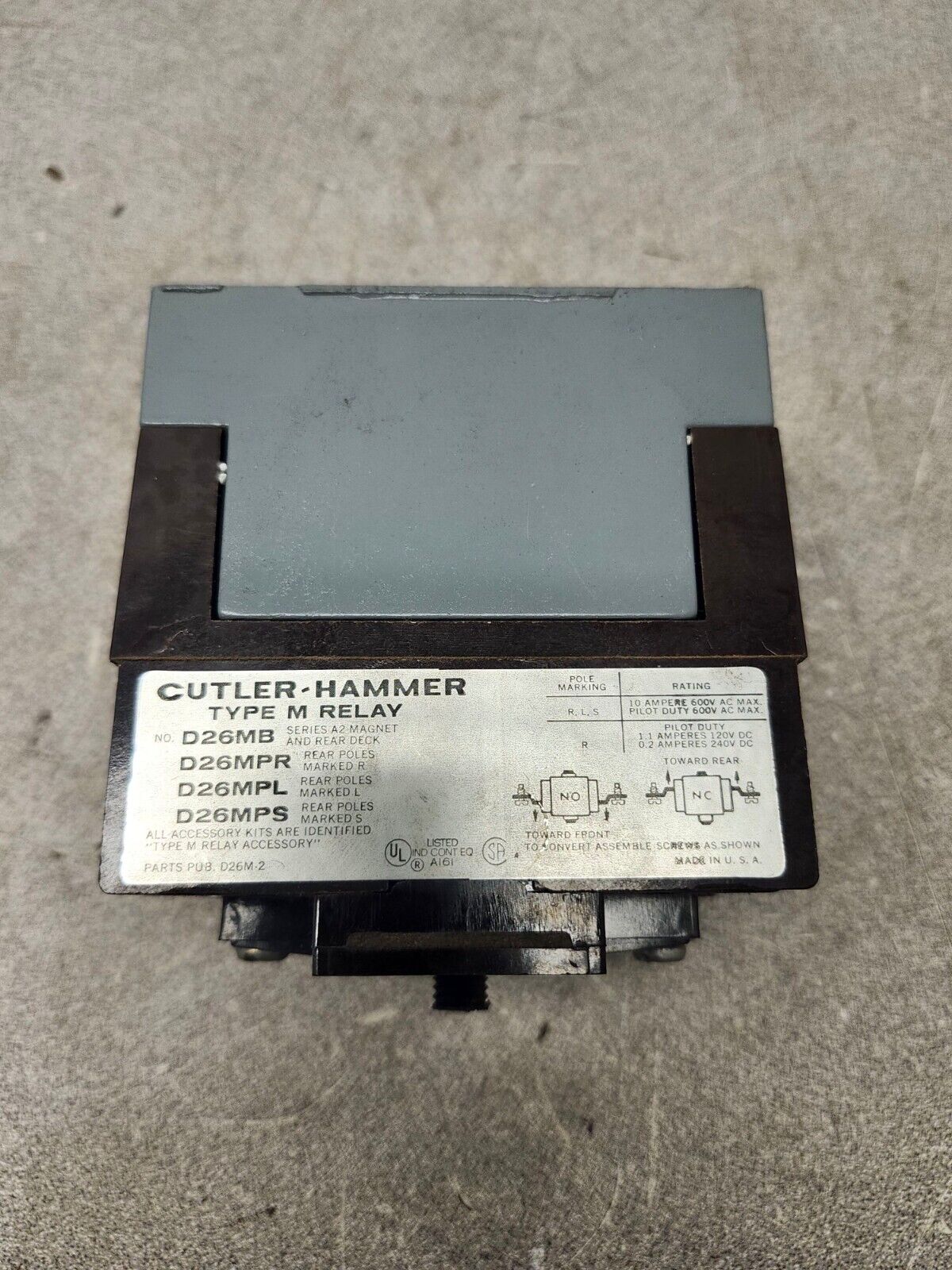 USED CUTLER HAMMER TYPE M RELAY D26MB D26MPR D26MPL D26MPS