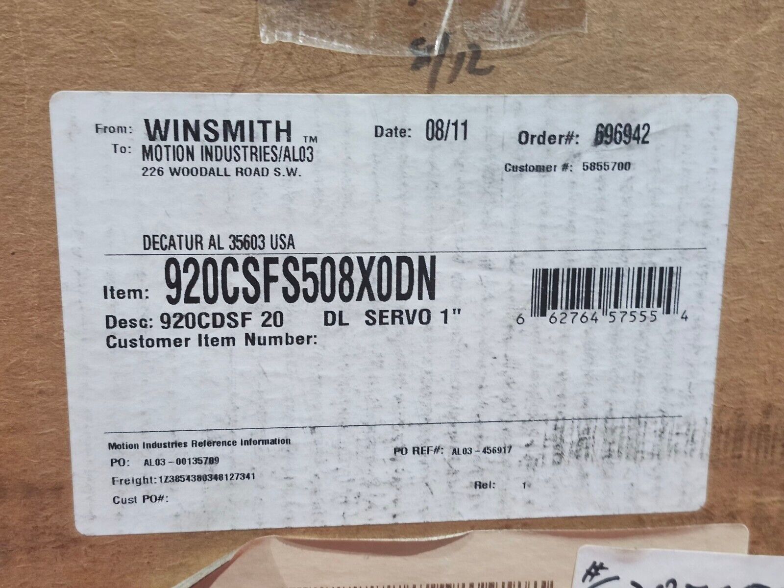 NEW WINSMITH GEAR REDUCER 20:1 RATIO 920CDSF 20 DL SERVO 1"