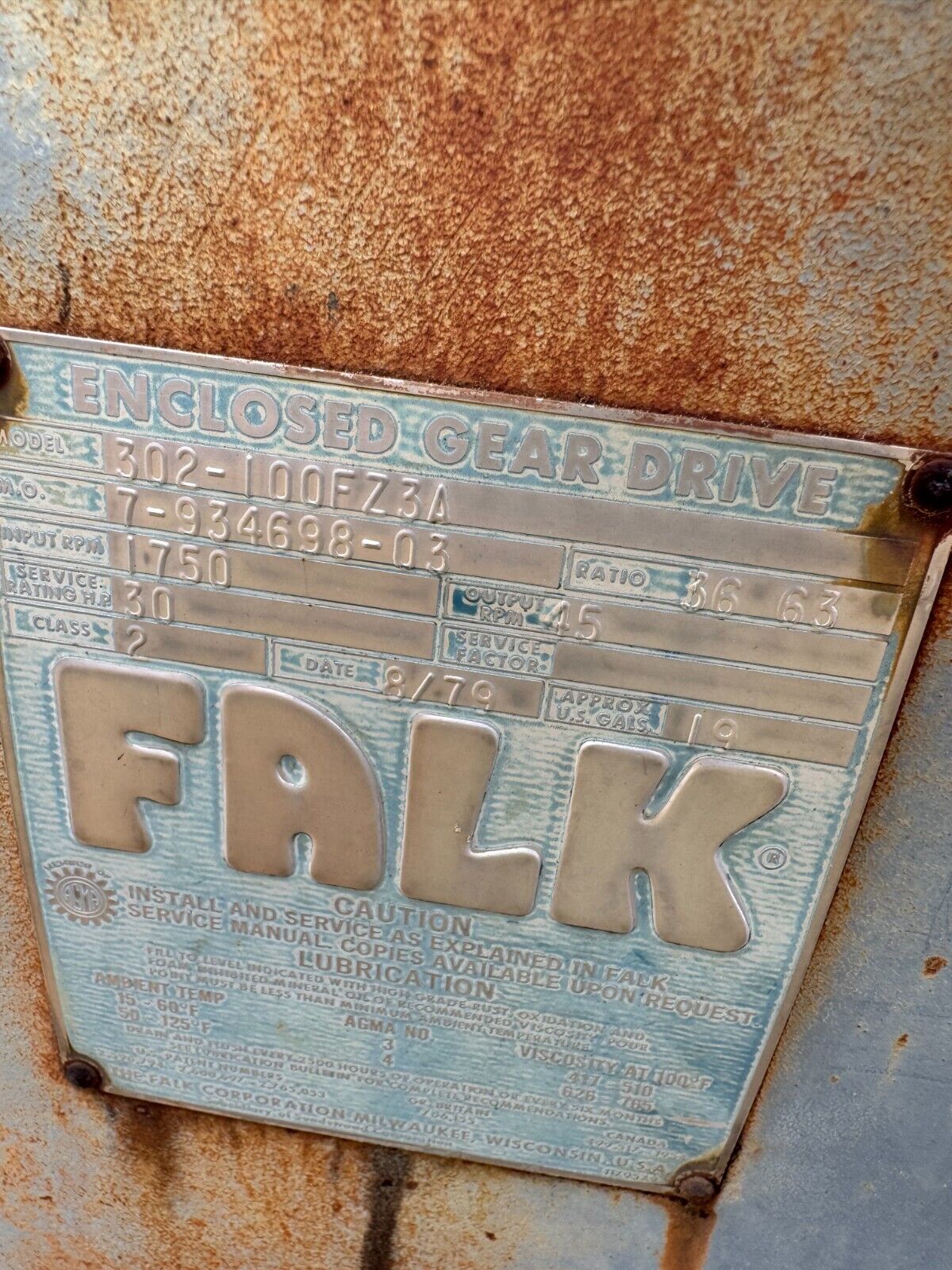 USED FALK ENCLOSED GEAR DRIVE SPEED REDUCER 36.63 RATIO 302-100FZ3A