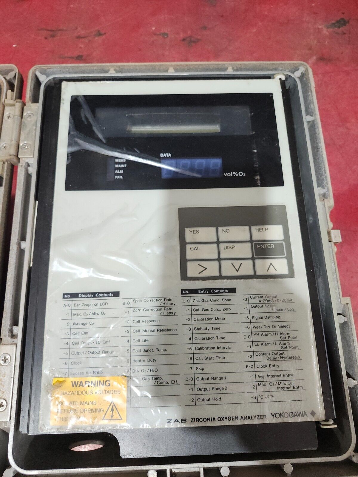 USED YOKOGAWA EXA OXY ZIRCONIA OXYGEN ANALYZER ZA8C