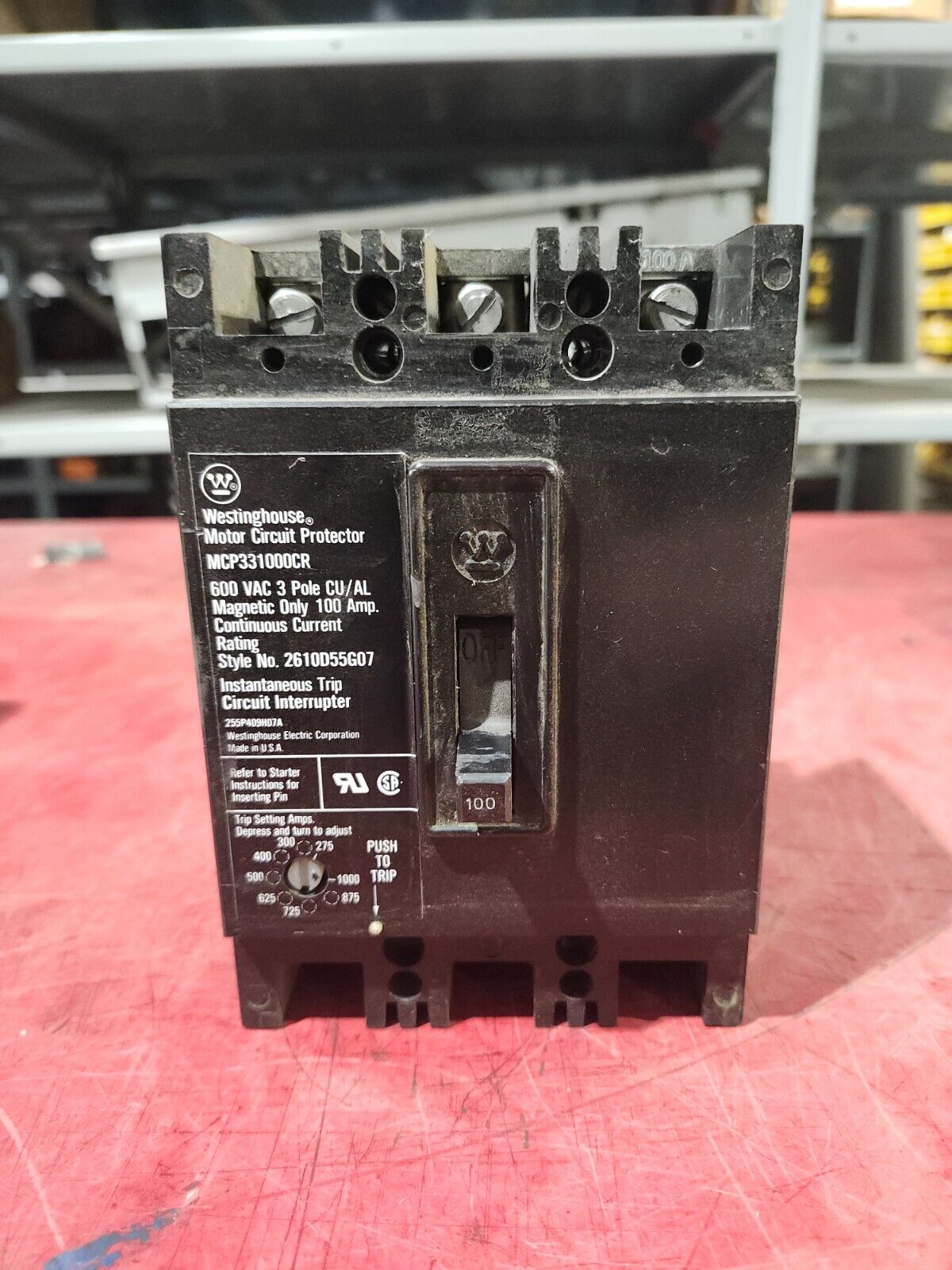 USED WESTINGHOUSE CIRCUIT BREAKER 100 AMP 3 POLE 600 VAC MCP3310000CR