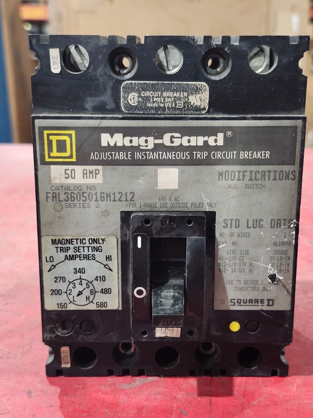 USED SQUARE D MAG-GARD 3 POLE 50AMP CIRCUIT BREAKER FAL3605016M1212