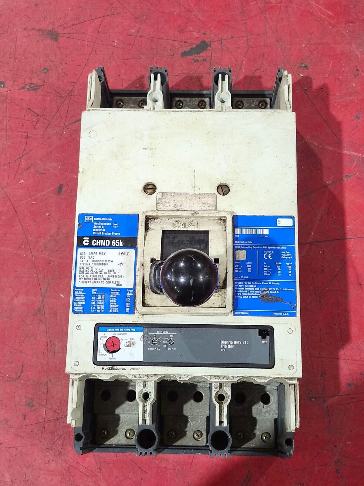 USED CUTLER-HAMMER 3 POLE 800AMP CIRCUIT BREAKER CHND3800T32W