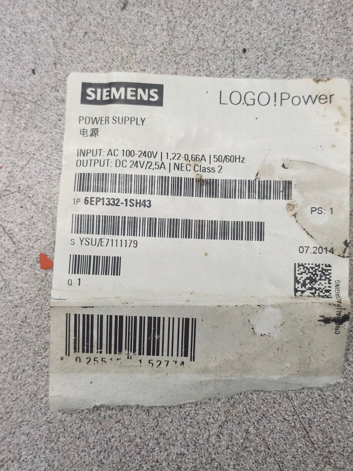 NEW IN PACKAGE SIEMENS POWER SUPPLY 6EP1332-1SH43