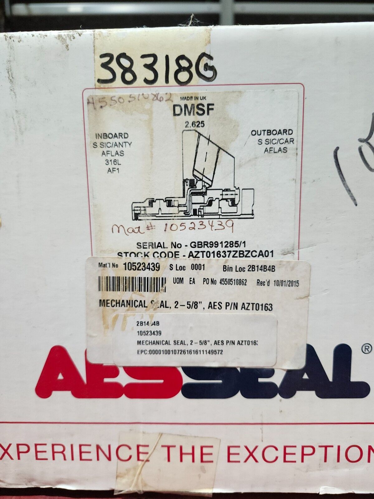 NEW IN BOX AESSEAL MECHANICAL SEAL 2-5/8 AES AZT0163