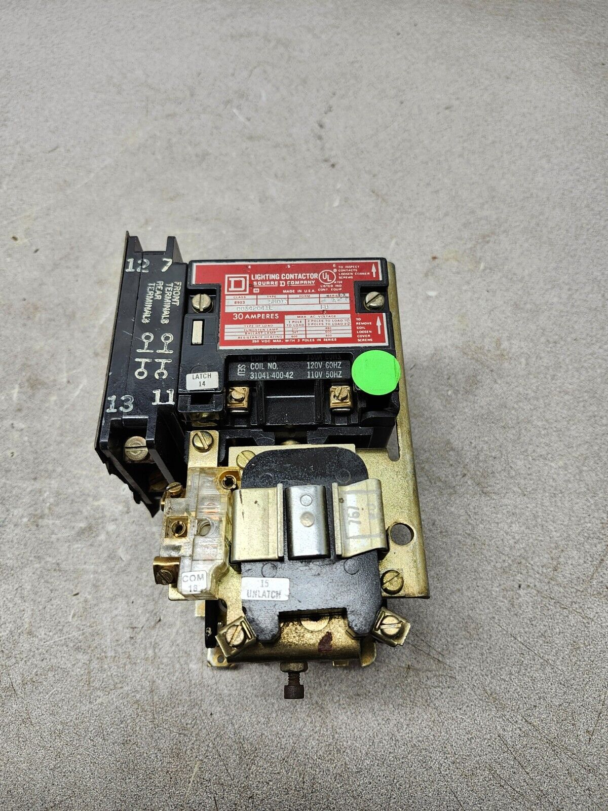 USED SQUARE D LIGHTING CONTACTOR CLASS 8903 SER A TYPE SM013 00342041E