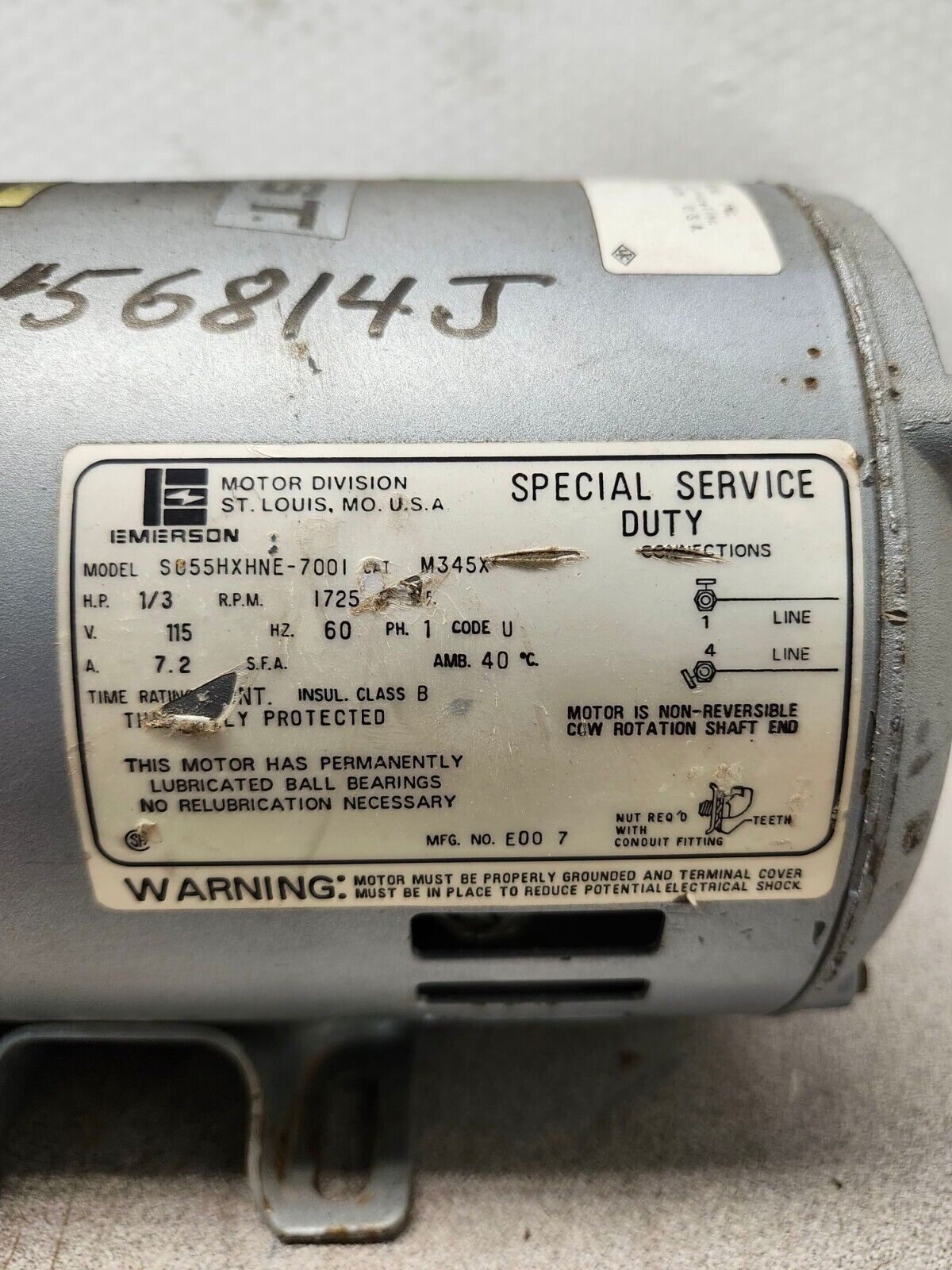 USED EMERSON MOTOR 1/3HP 115V 60HZ S055HXHNE-700I