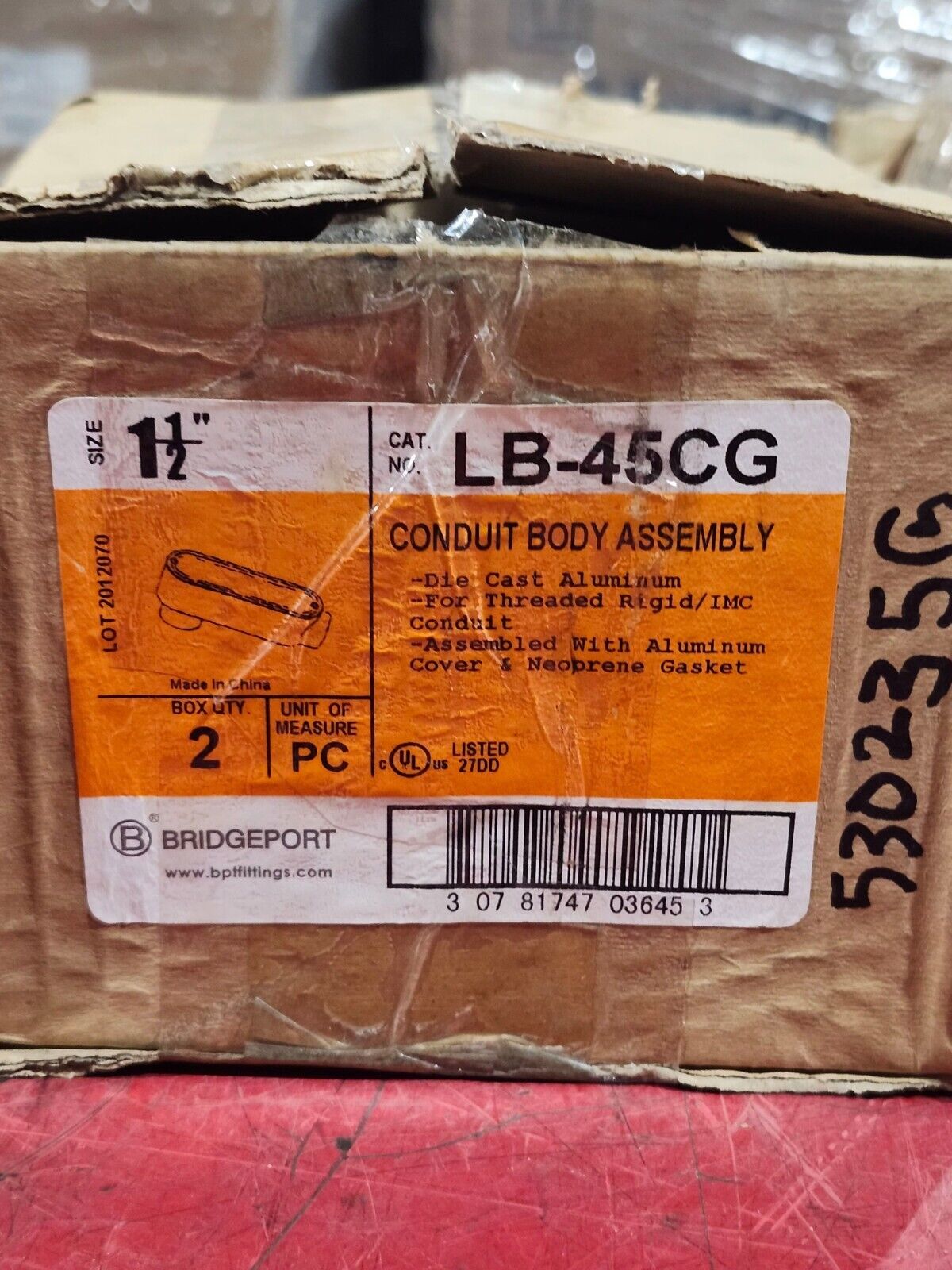 NEW IN BOX BRIDGEPORT CONDUIT BODY ASSEMBLY LB-45CG BOX OF TWO